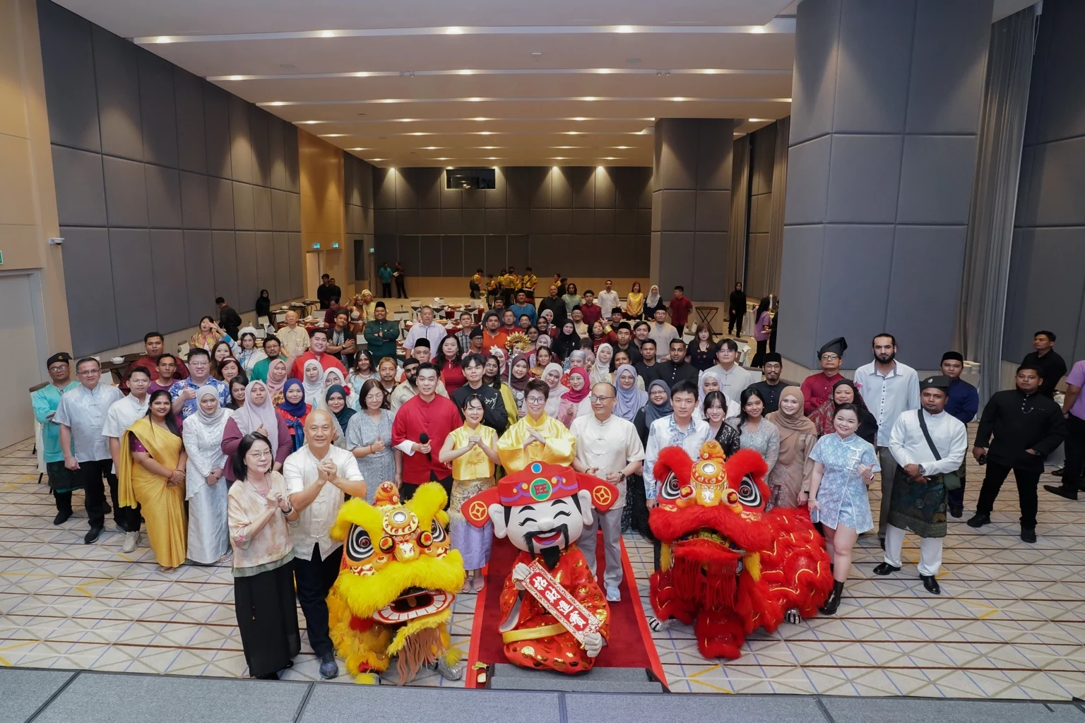 HSR company celebration with lion dance and team group photograph