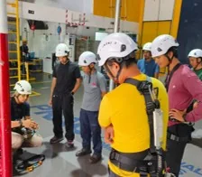 Participants at work-at-height equipment and safety demonstration